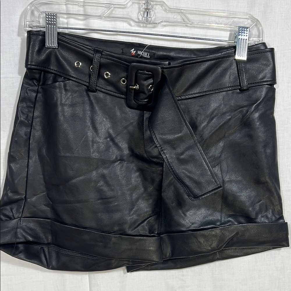 Black Faux Leather Shorts with Belt